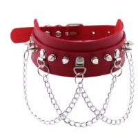 STUDDED COLLAR WITH CHAINS - RED